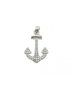 Anchor pendant 22x15 mm. white gold plated with 925 silver zircons