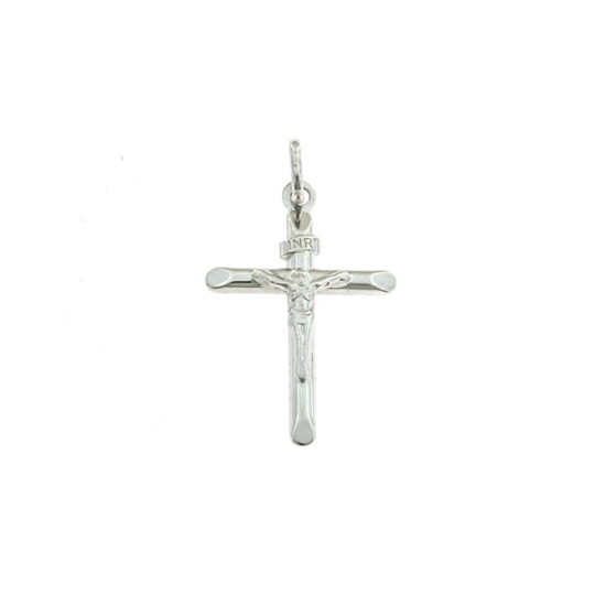 Smooth trunk cross pendant with Christ in 925 white silver