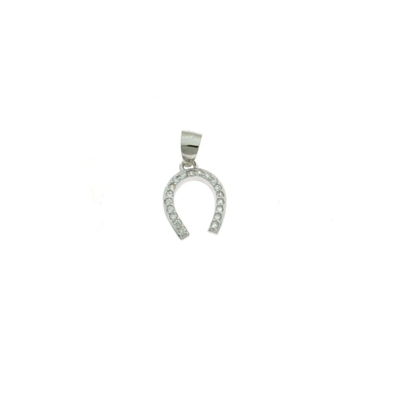 White gold plated horseshoe pendant with 925 silver zircons