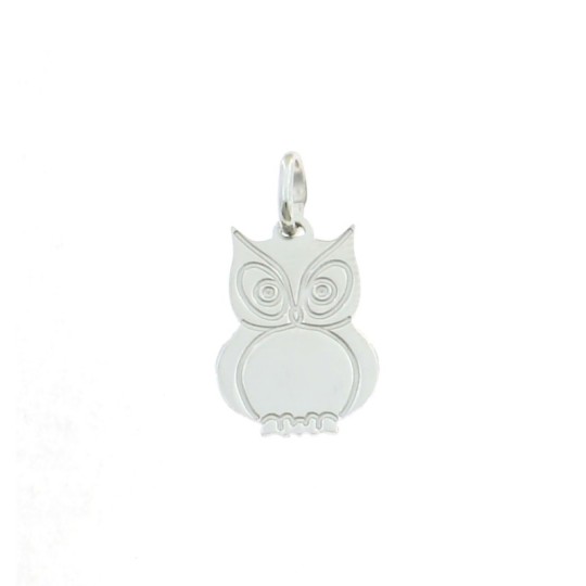 Owl pendant engraved in white gold plated 925 silver plate