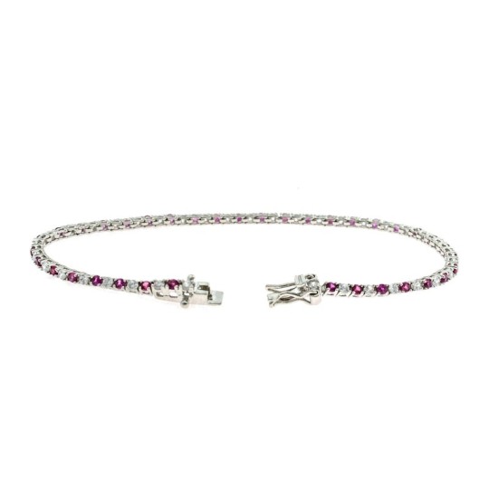 White gold plated tennis bracelet with 2 mm white and red zircons. in 925 silver