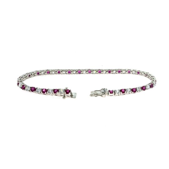 Bracciale tennis placcato oro bianco con zirconi bianchi e rossi da 3 mm. in argento 925