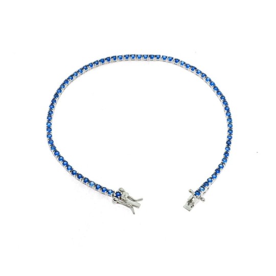 Bracciale tennis placcato oro bianco con zirconi blu da 2 mm. in argento 925