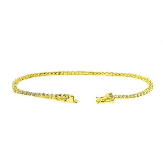 Bracciale tennis placcato oro giallo con zirconi bianchi da 2 mm. in argento 925