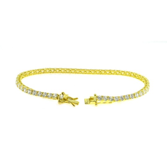 Bracciale tennis placcato oro giallo con zirconi bianchi da 3 mm. in argento 925