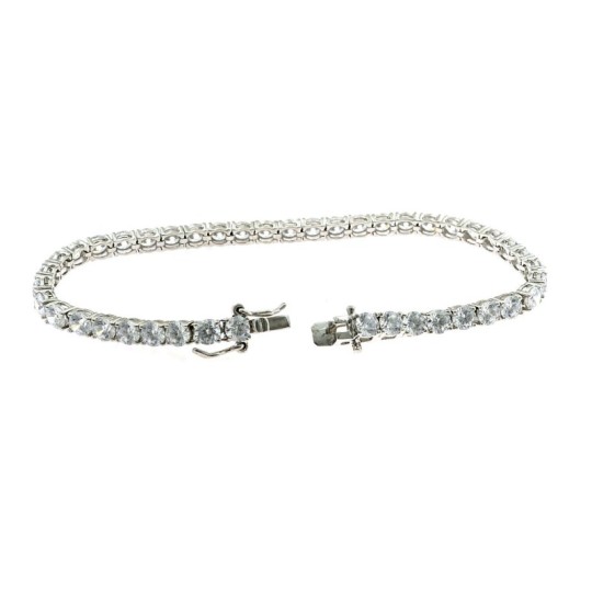 Bracciale tennis placcato oro bianco con zirconi bianchi da 4 mm. in argento 925