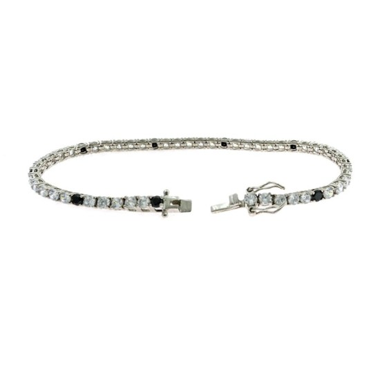 White gold plated tennis bracelet with 5 white and 1 black 3 mm zircons. in 925 silver