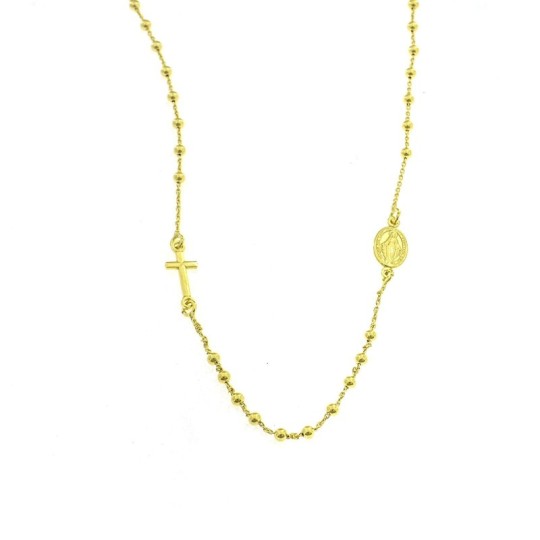 Collana rosario a giro placcata oro giallo con sfera liscia da 2,5 mm. in argento 925