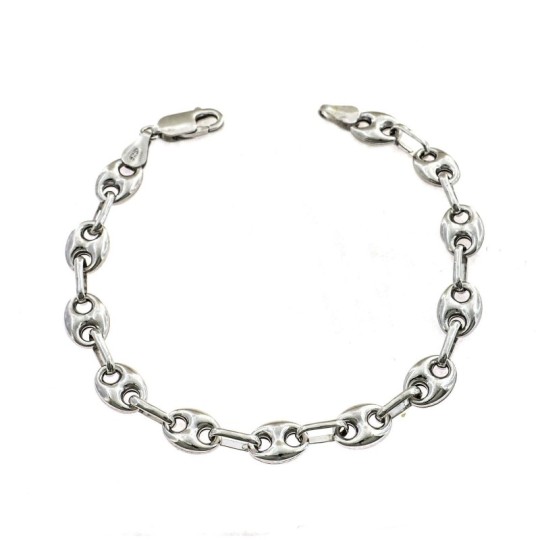 Bracciale maglia marina bombata da 8 mm. placcato oro bianco in argento 925