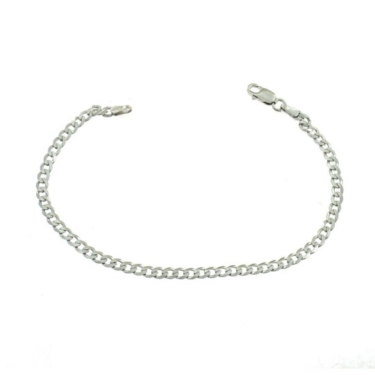 3 mm curb mesh bracelet. white gold plated in 925 silver