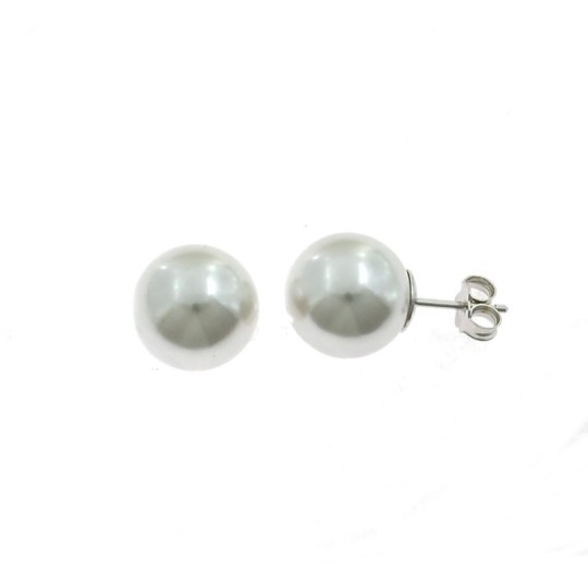 Lobe pearl earrings ø 12 mm. on a white gold plated base in 925 silver