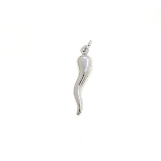 Ciondolo corno 26x6 mm. placcato oro bianco in argento 925