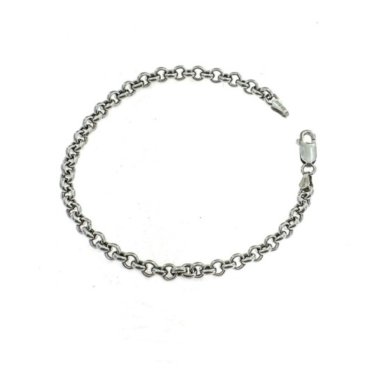 Bracciale maglia rolò da 4 mm. placcato oro bianco in argento 925