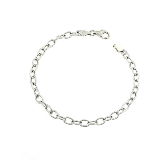 5 mm oval rolled mesh bracelet. 20 cm. white gold plated in 925 silver