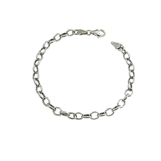 Bracciale maglia rolò ovale da 6,5 mm. placcato oro bianco in argento 925