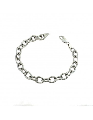 7.5 mm oval rolled mesh bracelet. white gold plated in 925 silver