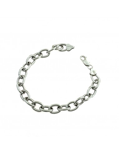 8 mm oval rolo mesh bracelet. white gold plated in 925 silver