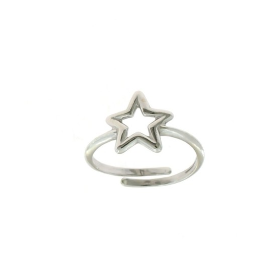 Adjustable white gold plated ring with 925 silver wire star