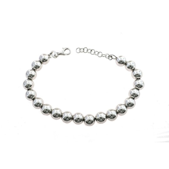 8mm smooth ball bracelet. white gold plated in 925 silver