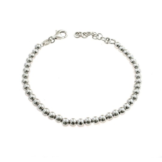 4mm smooth ball bracelet. white gold plated in 925 silver