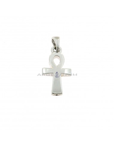 White gold plated rounded nile cross pendant in 925 silver