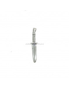 White gold plated dagger pendant with 925 silver zircon handle