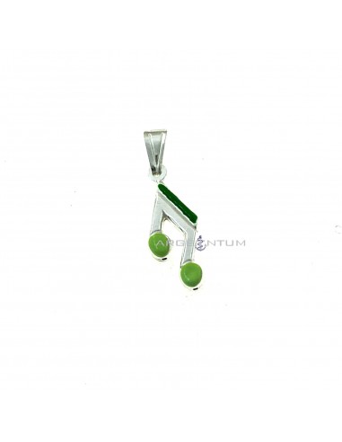 Green enamel paired musical note pendant in white 925 silver