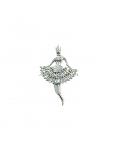 Ballerina pendant with baguette-cut cubic zirconia tutu with white gold-plated counter-link in 925 silver