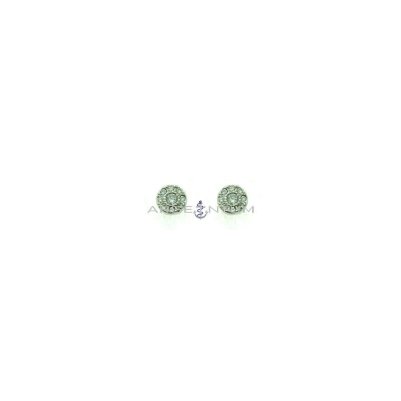 Round lobe earrings in white gold plated zircon pave in 925 silver