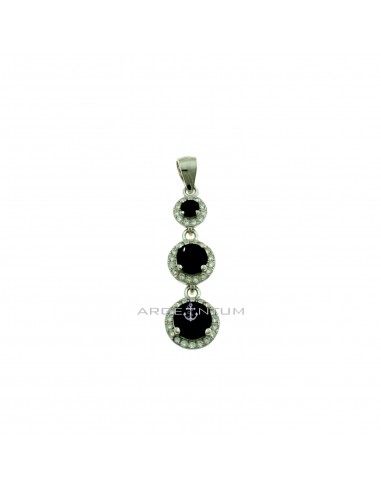 Movable pendant with 3 round black degradé zircons in white zircon frames white gold plated in 925 silver