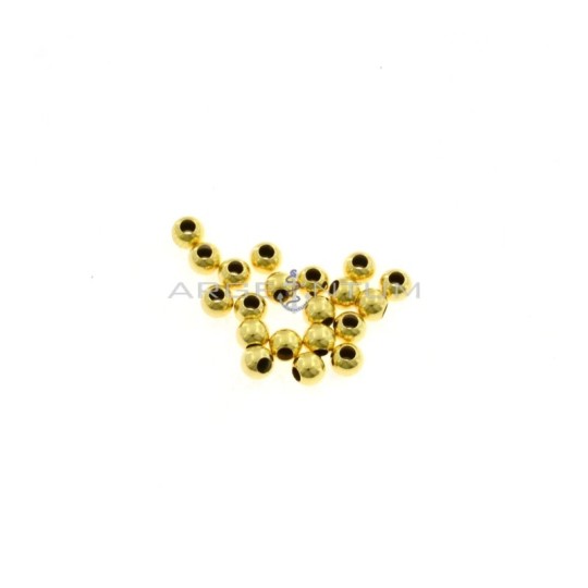 Yellow gold plated smooth spheres ø 6 mm with through hole in 925 silver (16 pcs.)