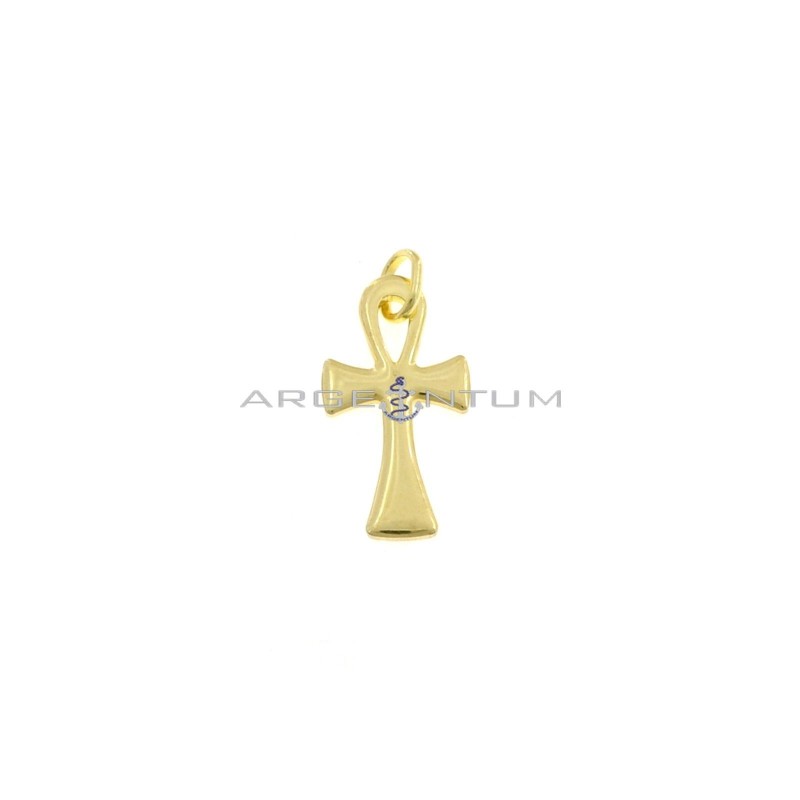 Nile cross pendant with perforated plate 14x27 mm yellow gold plated in 925 silver