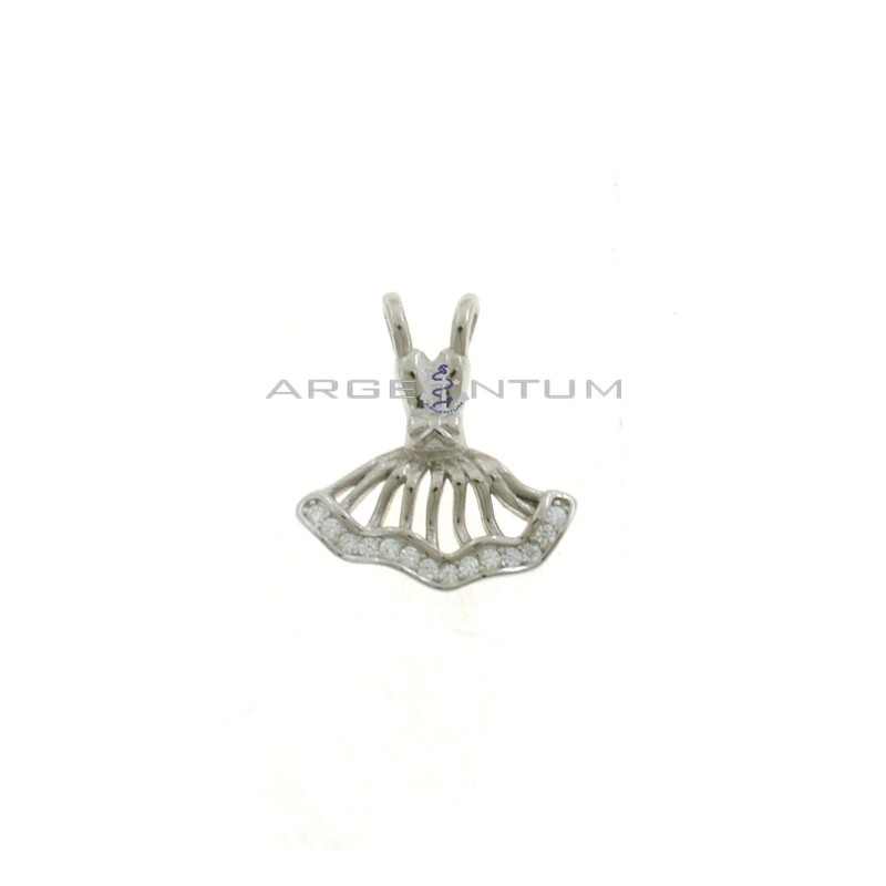 Tutu pendant with openwork and white semi-zirconia with white gold-plated pass-through counter-link in 925 silver