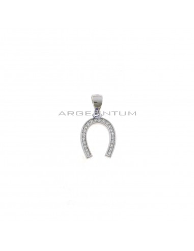 White gold plated white zircon horseshoe pendant in 925 silver