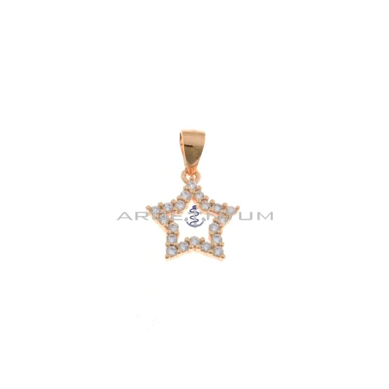 White zircon star shape pendant rose gold plated in 925 silver