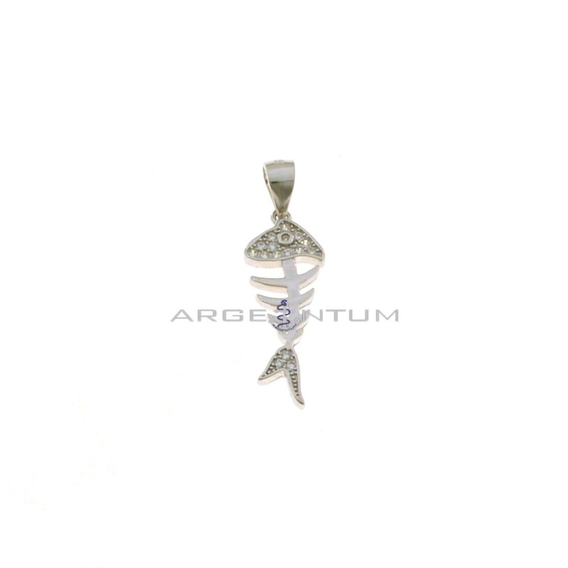 Bone pendant with white zircon head and tail and white gold plated openwork eye in 925 silver