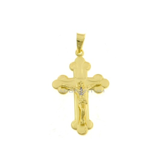 Cross pendant with satin and engraved detail and yellow gold plated cast Christ in 925 silver