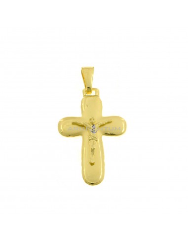 Cross pendant with satin detail and cast yellow gold plated Christ in 925 silver