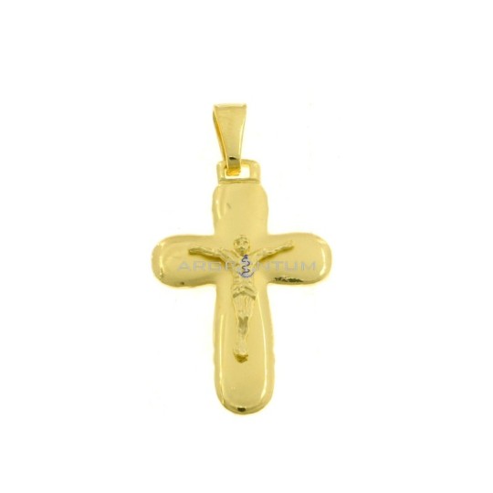 Cross pendant with satin detail and cast yellow gold plated Christ in 925 silver