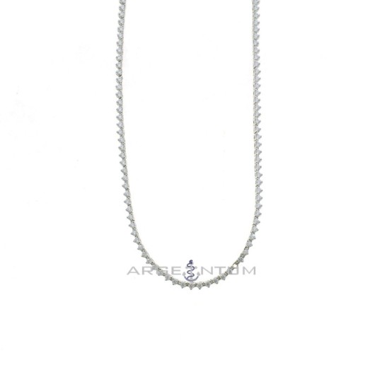 Tennis necklace with white zircons of ø 2 mm with 3 jaws white gold plated in 925 silver