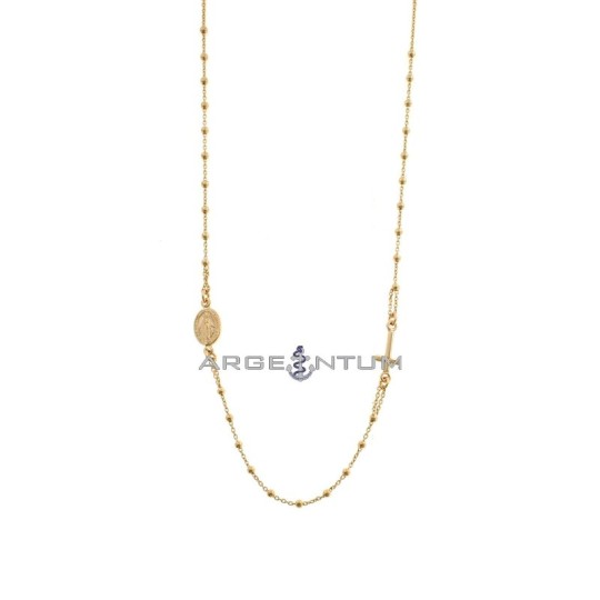 Rose gold plated round rosary necklace with 2 mm smooth sphere. in 925 silver