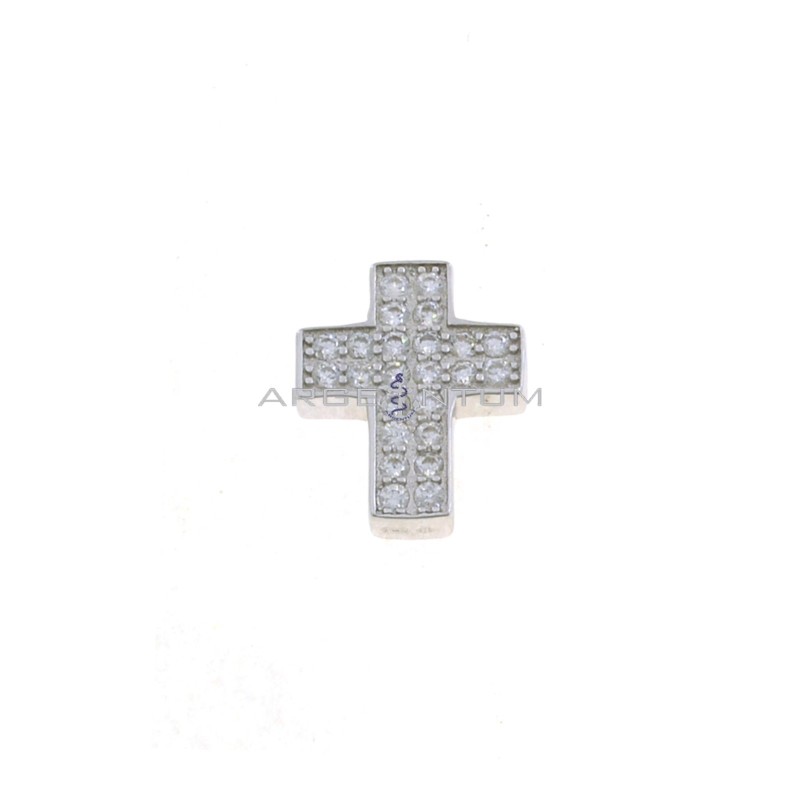 White gold plated cross pendant with white zircons and 925 silver through hole