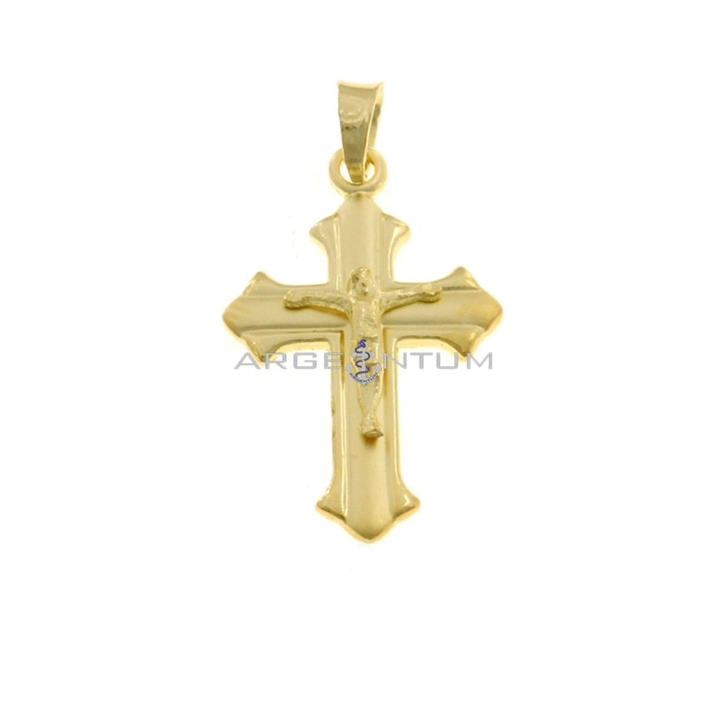 Satin and polished cross pendant with yellow gold plated cast Christ in 925 silver