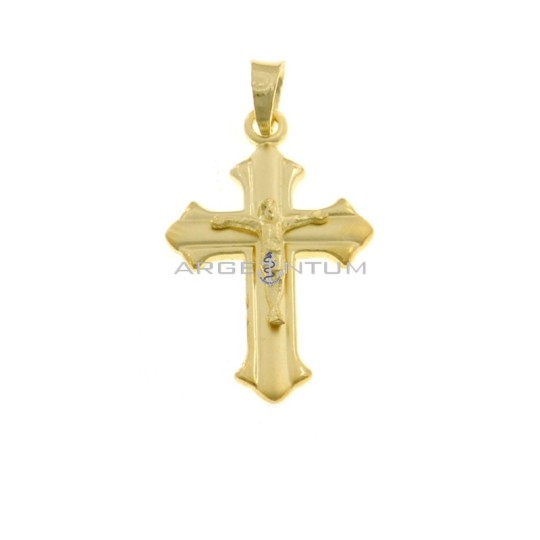 Ciondolo croce satinata e lucida con cristo microfuso placcato oro giallo in argento 925