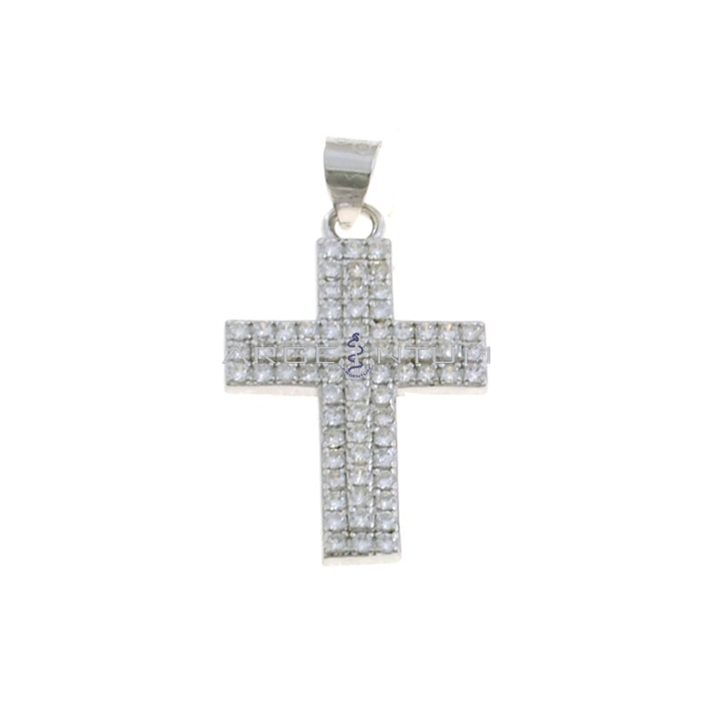 White gold plated cross pendant in white cubic zirconia in 925 silver