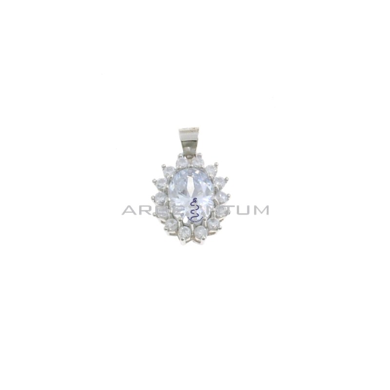 10x12 mm pendant with white oval zircon in white zircon frame white gold plated 925 silver