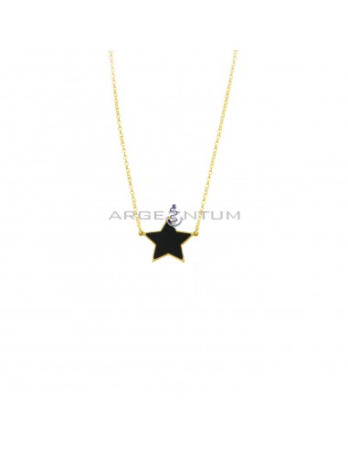 Diamond-coated rolo link necklace with central plate star 18x18 mm black enameled yellow gold plated 925 silver