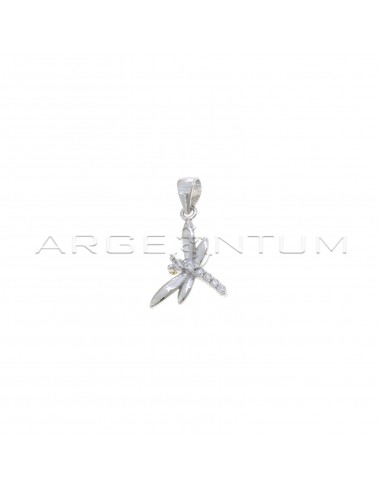 Dragonfly pendant with white zirconia body in white gold plated 925 silver