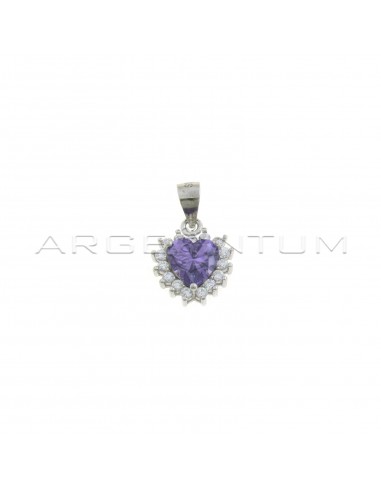 Ciondolo cuore di zircone viola in cornice di zirconi bianchi in argento 925