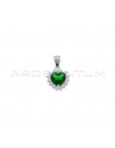 Green zircon heart pendant in a 925 silver white zircon frame